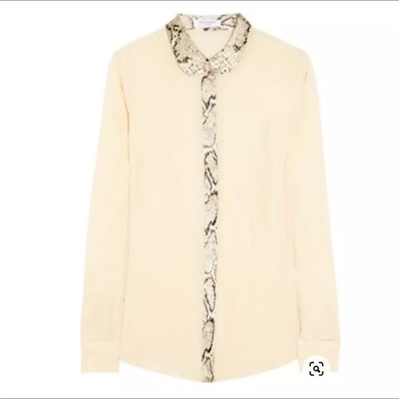 Equipment Femme 100% silk cream button down long sleeve blouse with snake skin - Picture 1 of 5